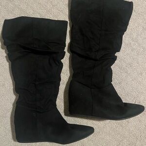 Black Faux Suede Slouch Women's Boots Size 10 NEW